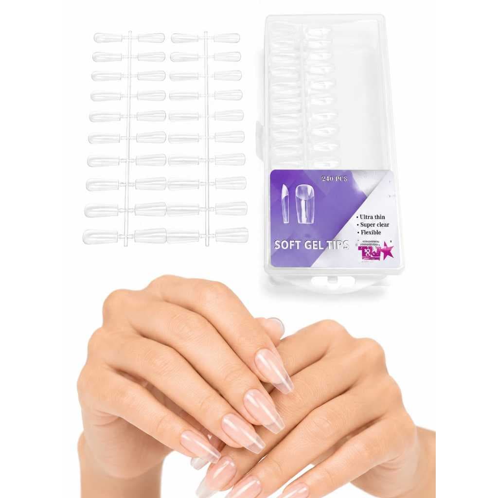 Kit 240 Unhas Postiça Soft Gel Transparente Flexível BAILARINA QUADRADA M&C