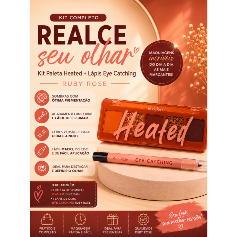 Kit Paleta de Sombras Heated Ruby Rose + Lapis de Olho Eye Catching  Ruby Rose