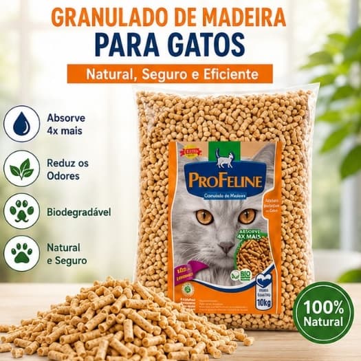 Granulado de Madeira para Gatos 10kg PróFeline Absorve Odor Natural