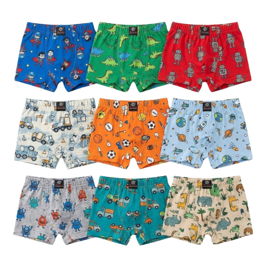 Kit Cueca Infantil Boxer Masculina Menino Malha Macia Microfibra Estampada Confortável Box 10-05 un