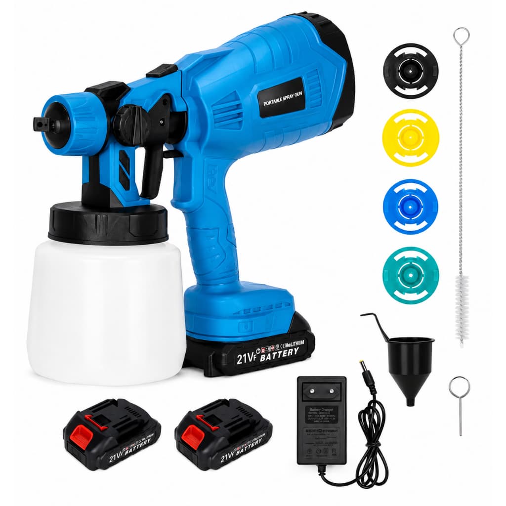 Pulverizador de Pintura Elétrico Portátil com Duas Baterias Pulverização Uniforme 1000ml Alto Rendimento 200W