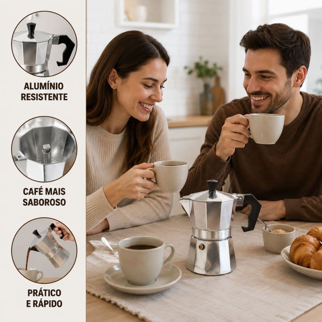 Cafeteira Italiana Moka Express Aluminio Tradicional Café Rápido  3/6/9 Xicaras Espresso Rápida
