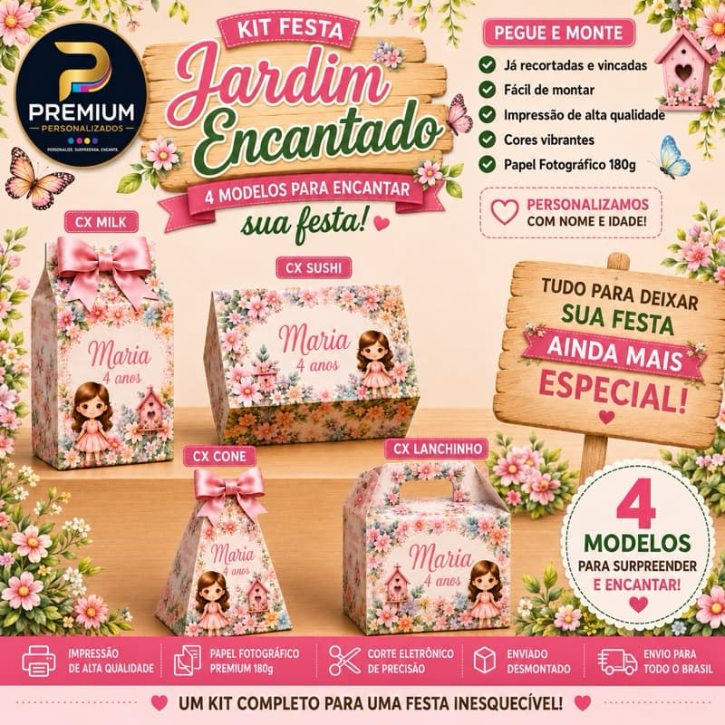 Kit Festa Jardim Encantado Personalizado | 4 Modelos | Nome e Idade | Pegue e Monte