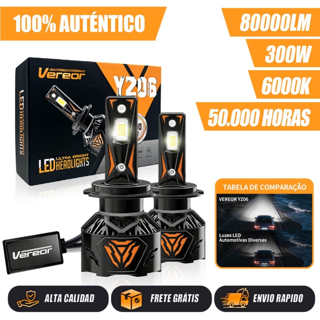 Kit Farol LED 300W 80000LM H1/H3/H4/H7/H11/9005/9006 Alta Luminosidade Anti-interferência Par de Lâmpadas para Carro