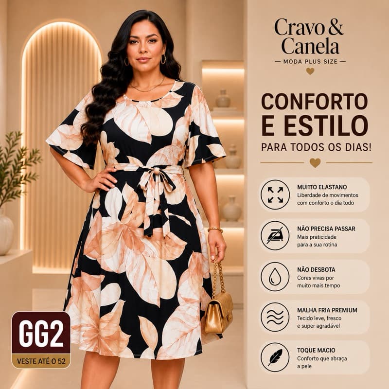 Vestido Plus Size Feminino Gode  Soltinho G2 Vestidinho Dress moda evangélica Plus Elegante 46 ao 52
