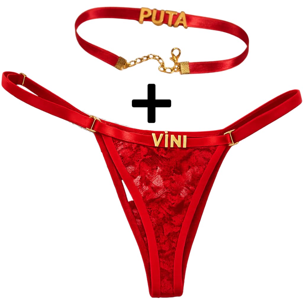 Kit Calcinha Renda Premium Personalizada + Choker Personalizada com Nome Presente Romântico