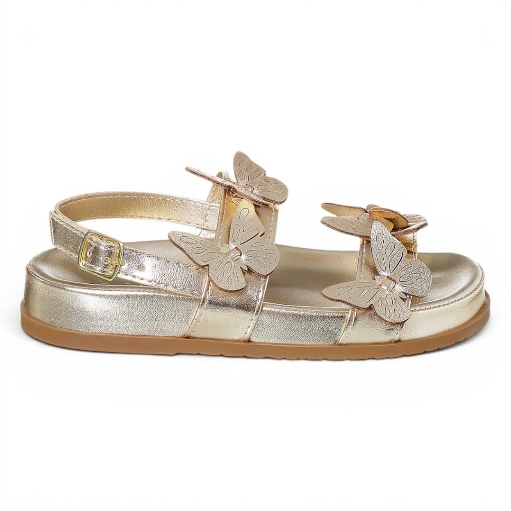 Sandália Birken Infantil Feminina Anatômica Casual Meninas Borboleta Delicada Dourada Metalizada