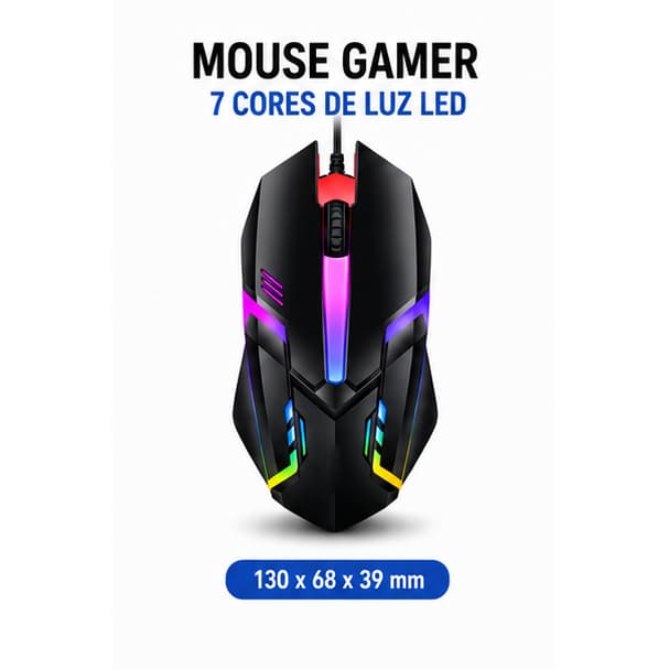 Mouse Gamer Usb 3200dpi Led Rgb Com Fio