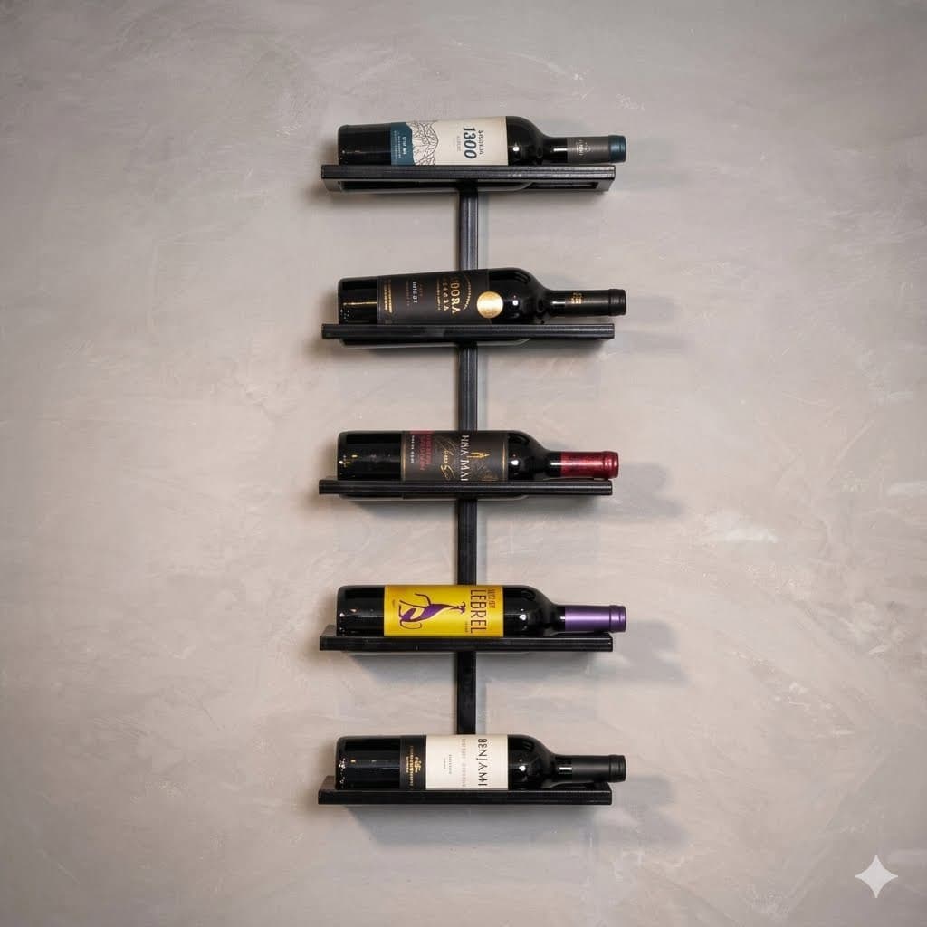 Adega Vinho De Parede Decorativa Suspensa de Bebida 5 Garrafas Bar de Parede Alinhado Cor preto