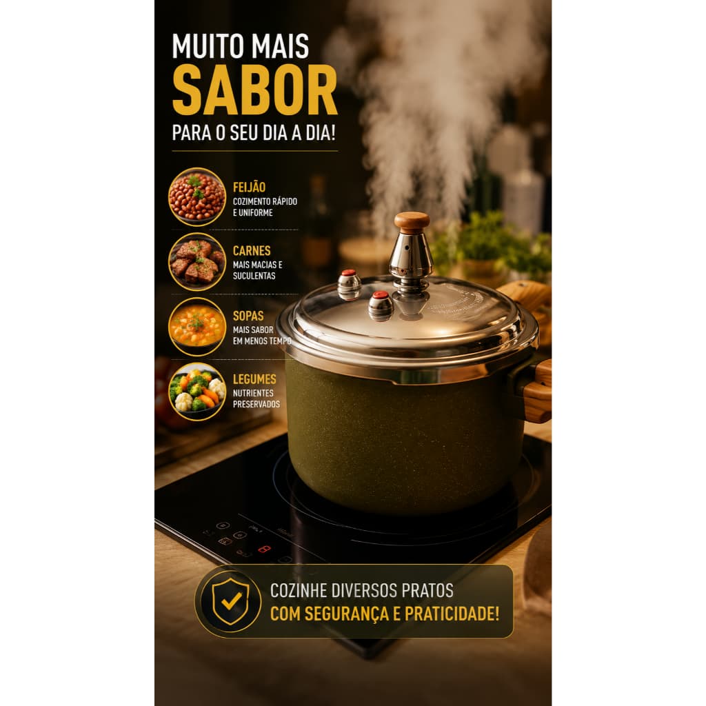 Panela Pressao Max Chef Wood Inducao 42 Litros Antiaderente Duravel Verde Acinzentado