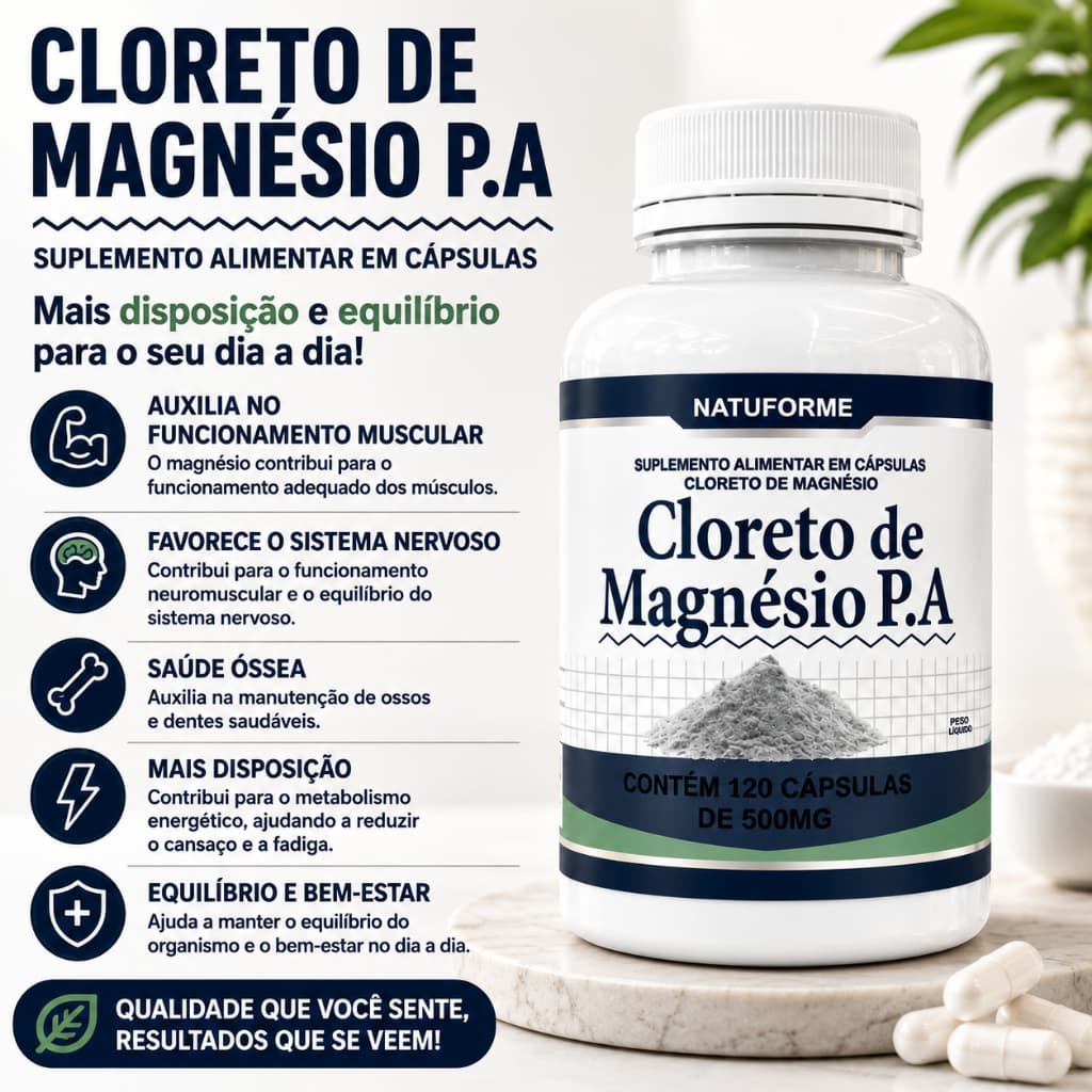 Cloreto de Magnésio P.A. 500mg Naturforme 60 Cápsulas | Suplemento Alimentar