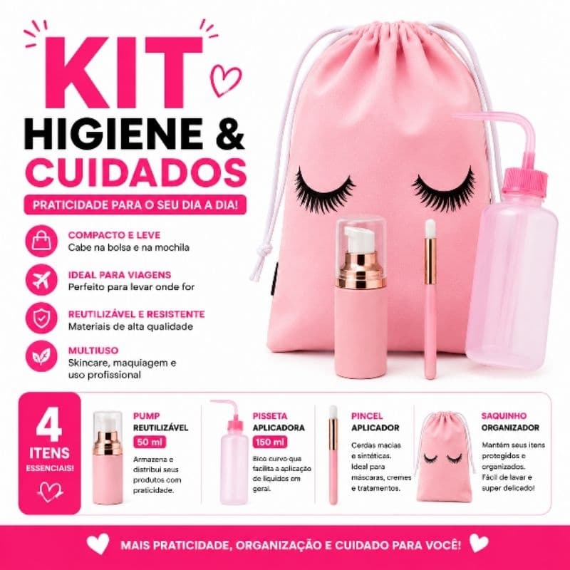 Kit para Limpeza e Aplicação de Cosméticos – Completo e Prático