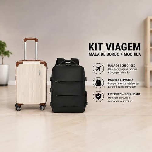 Kit Mala De Bordo 10kg + Mochila Executiva Usb Notebook