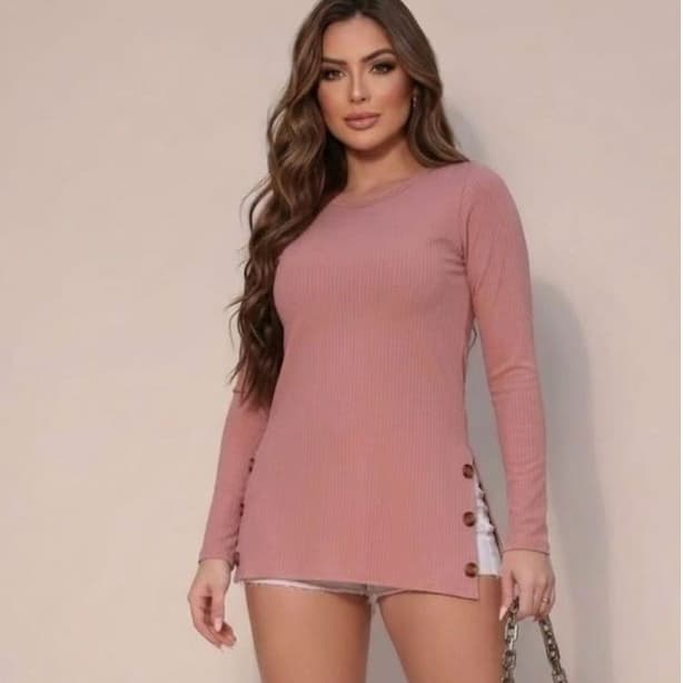 Blusa Veste Legging Manga Longa Feminina Tapa Bumbum Canelado Botões