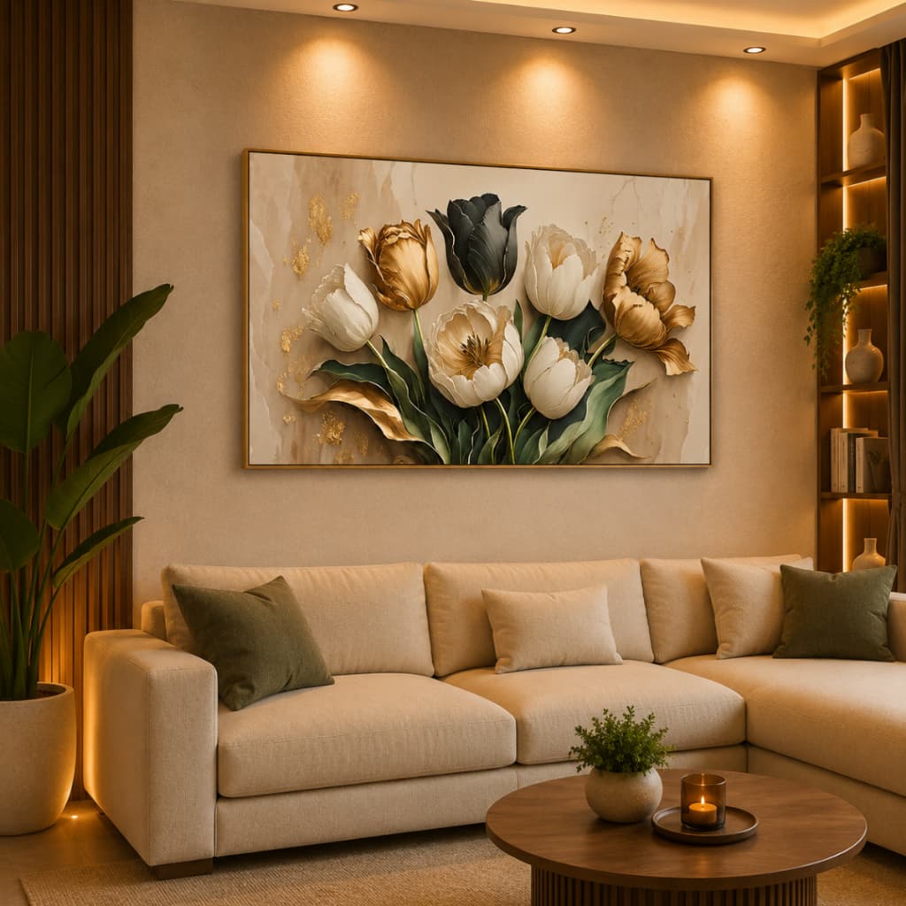 Quadro Decorativo 80x110cm Flores Tulipa Rosa Decoração de Parede Hall Luxo Sala Quarto MDF