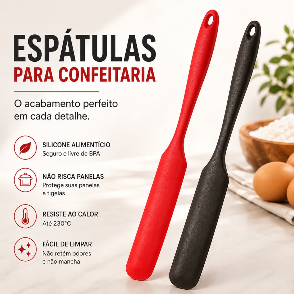 Espátula Longa Firme Reta em Silicone Alisadora de Bolos Creme Chantilly para Confeiteiro 24cm