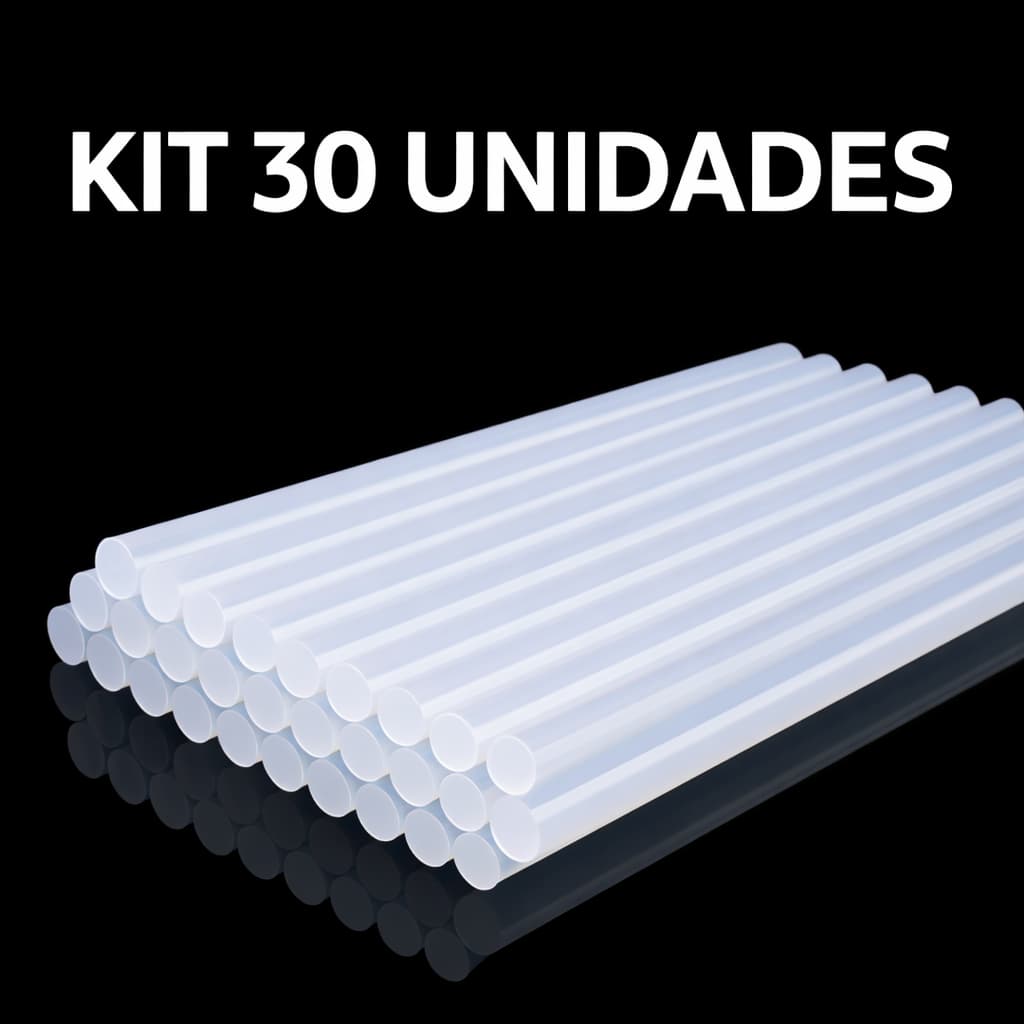 Kit 30 Bastões de Cola Quente 7mm x 30cm Para Pistola Fina translúcida