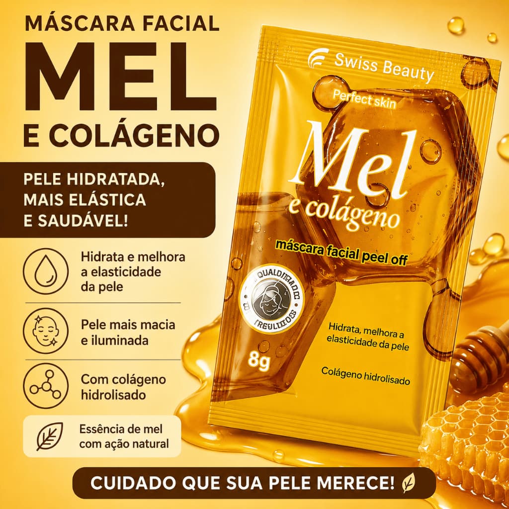 Máscara Facial de Mel e Colgágeno Limpeza de Pele Anti Oleosidade