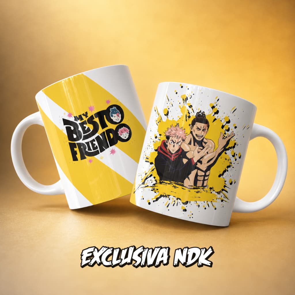 Caneca Jujutsu Kaisen Yuji Itadori e Aoi Todo My Besto Friendo em Porcelana | Presente Geek