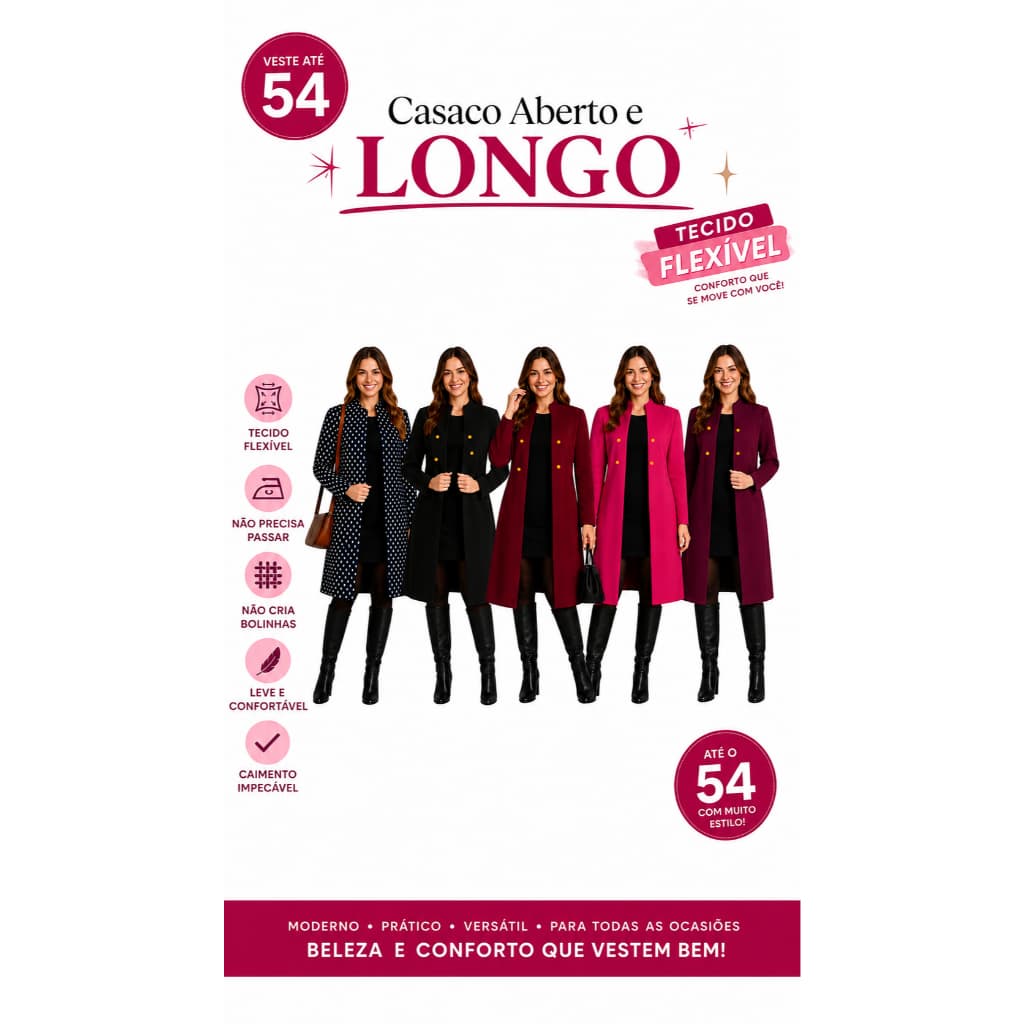CASACO FEMININO CARDIGAN LONGO CASAQUINHO ESTILO SOBRETUDO BLUSÃO COMPRIDO