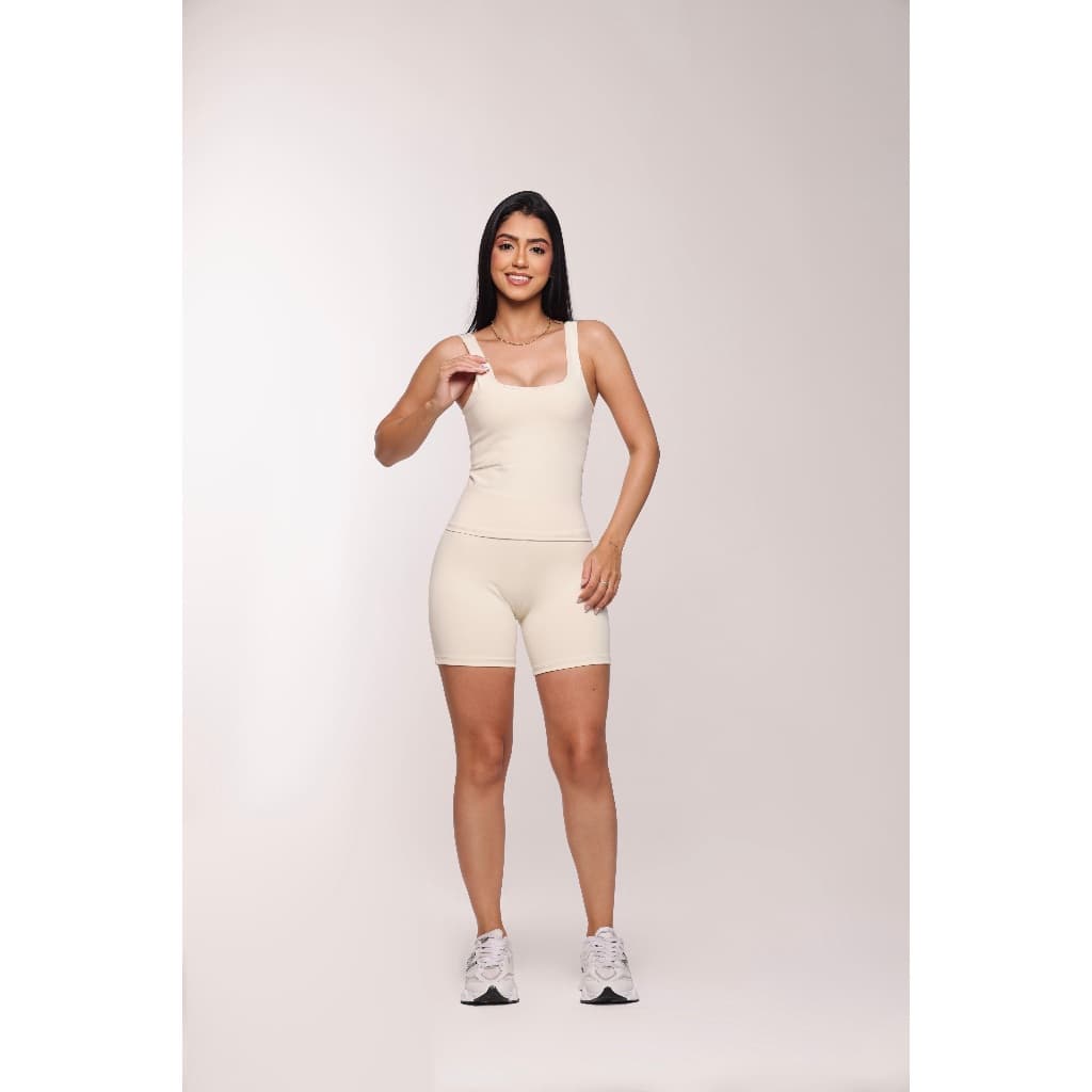 Conjunto Fitness Premium Poliamida Aesthetic Off White- Zero Transparência