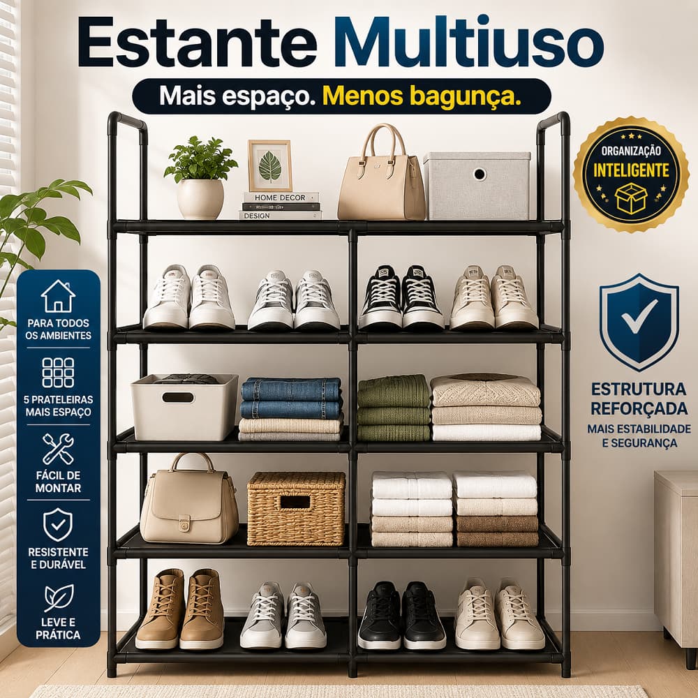 Estante Multiuso 5 Prateleiras Preta | Organizadora Sapateira para Quarto Cozinha Lavanderia| para cozinha
