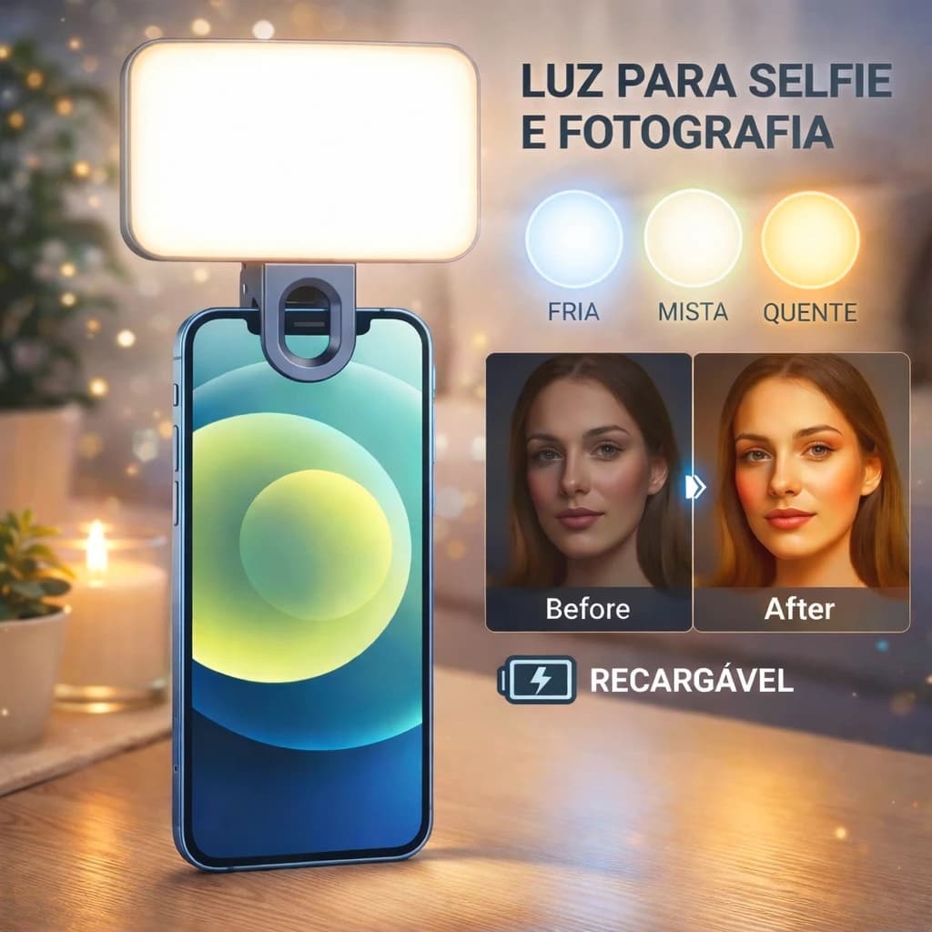 Mini led celular Portátil Selfie Clip 3 Modos de Luz intensa recarregável e maquiagem e fotos