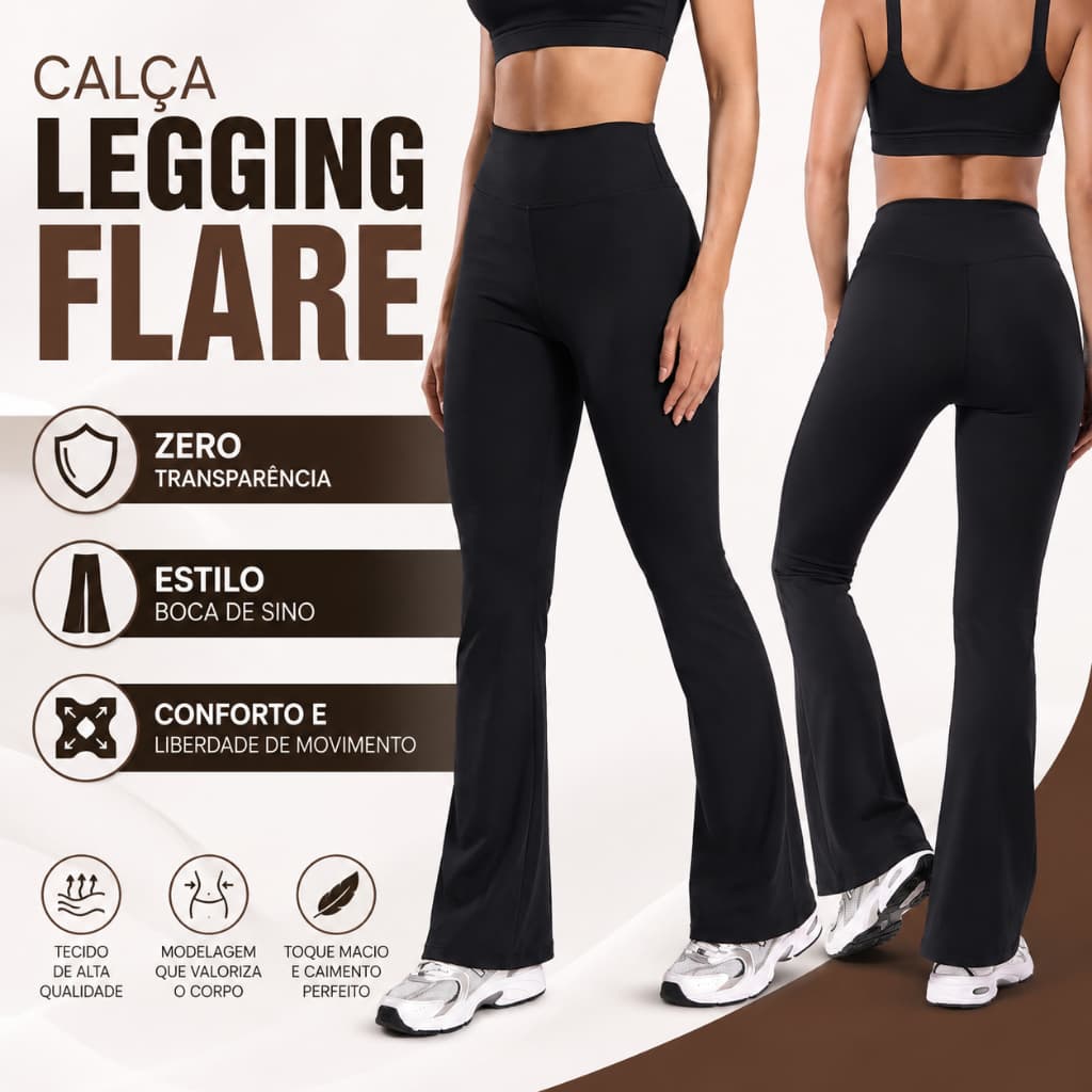 Calça Flare Legging Feminina boca de sino estilo bailarina com cós alto zero transparência