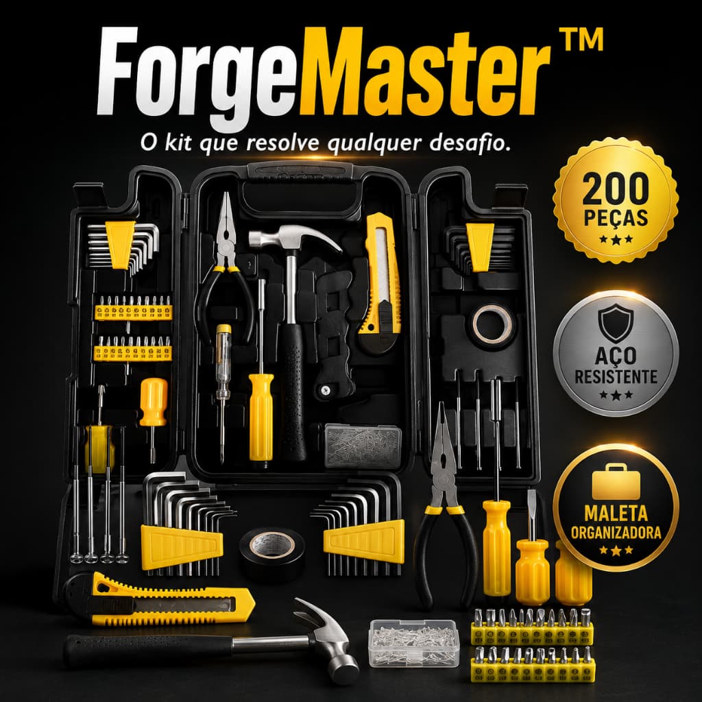 Jogo de Ferramentas 200 Peças Completo com Maleta Organizadora ForgeMaster™ Profissional
