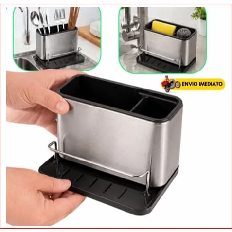 Organizador De Pia Inox Porta Esponja Detergente Suporte Pia Utensílios de Cozinha Bancada Escorredor de Talheres