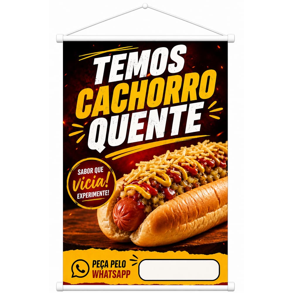 Banner Temos Cachorro Quente Resistente a Água Lona 80x60cm