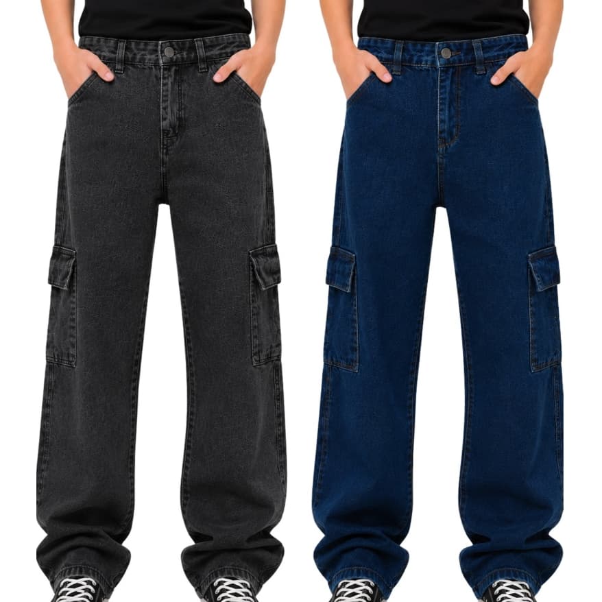 Calça Cargo masculina jeans Streetwear juvenil premium 2 bolsos laterais Calça Larga Estilo Urbano modinha do 10 ao 16