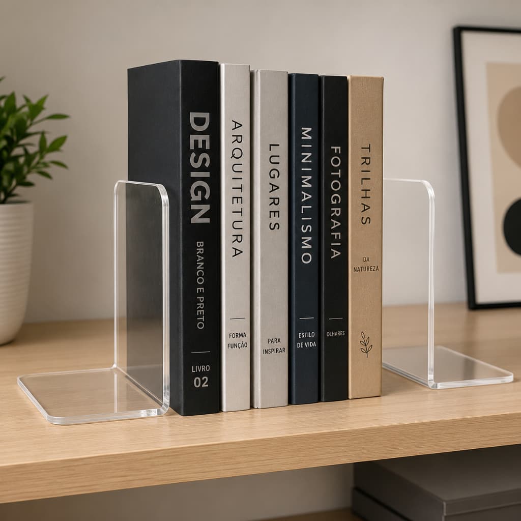 Suporte Aparador De Livros Organizadores Em Acrílico Para Estante Balcão