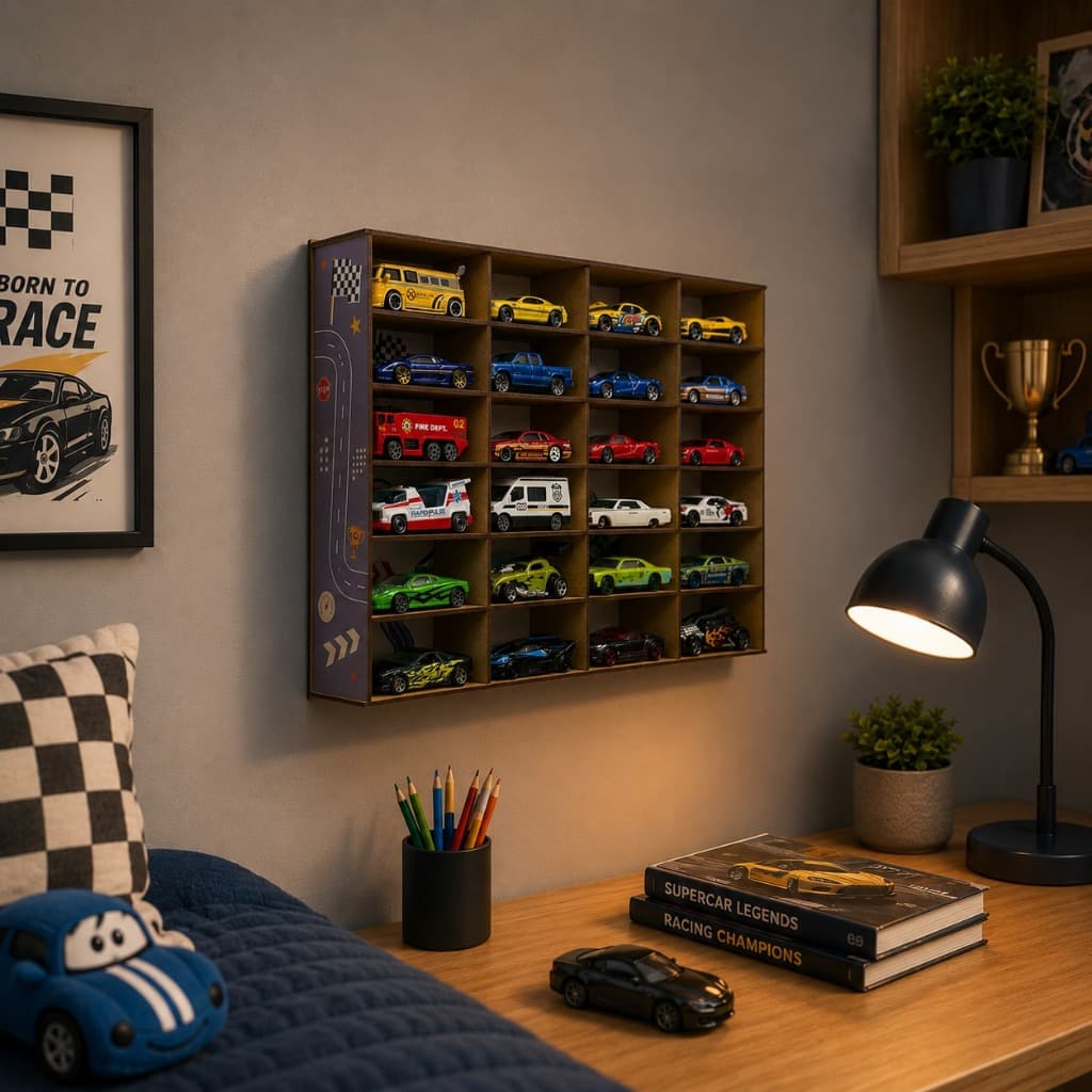 Expositor Prateleira Estante Porta Carrinhos Hotwheels Suporte Vitrine Stand Coleção Miniaturas Brinquedos 24 Nichos