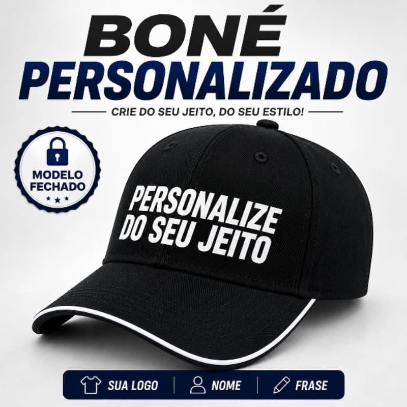 Boné Personalizado Fechado com Sua Logo | Boné Masculino Feminino Unissex | Personalizado em DTF