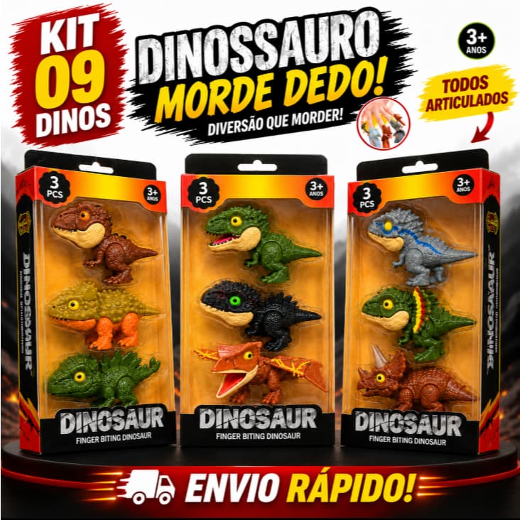 Kit Mini Dinossauro Morde Dedo Articulado Colecionável Miniatura Brinquedo Infantil Criança 3 Anos +