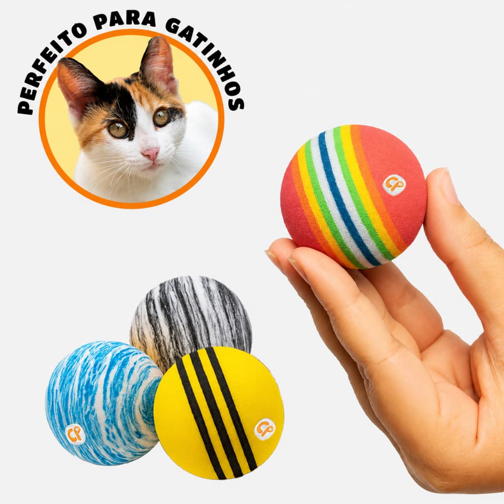Kit 4 Bolinhas - Brinquedo Interativo para Gatos Anti Estresse Divertido