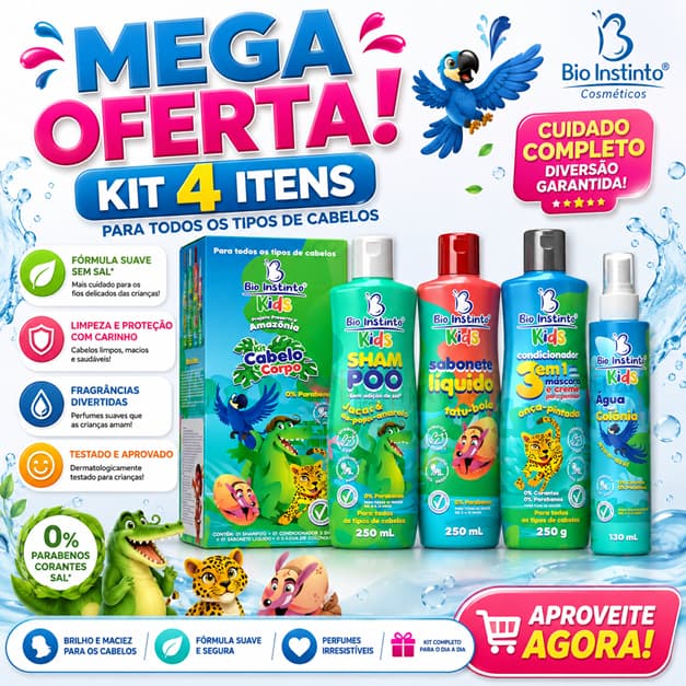 Kit Cabelo e Corpo Kids 4 Itens Bio Instinto