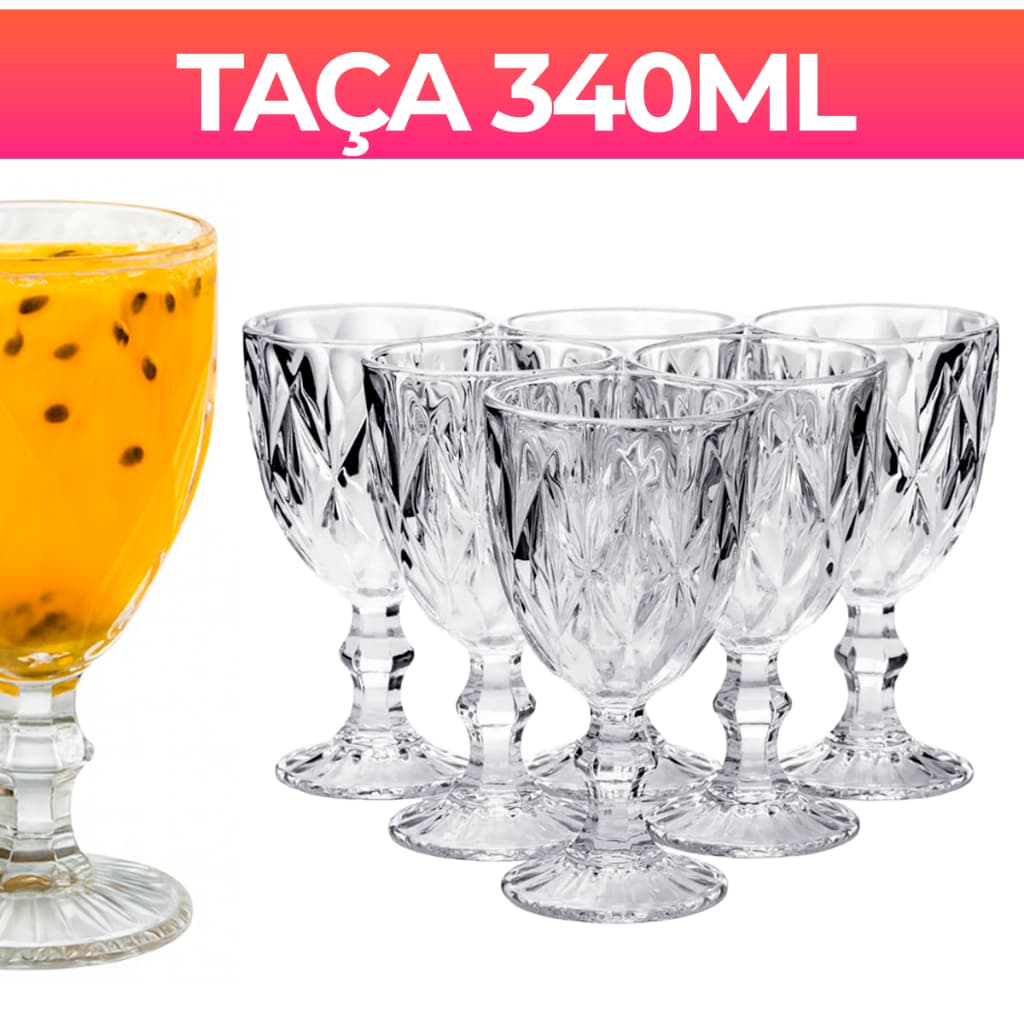 Jogo De Taças De Vidro Diamond Transparente 340ml kit com 6 unidades