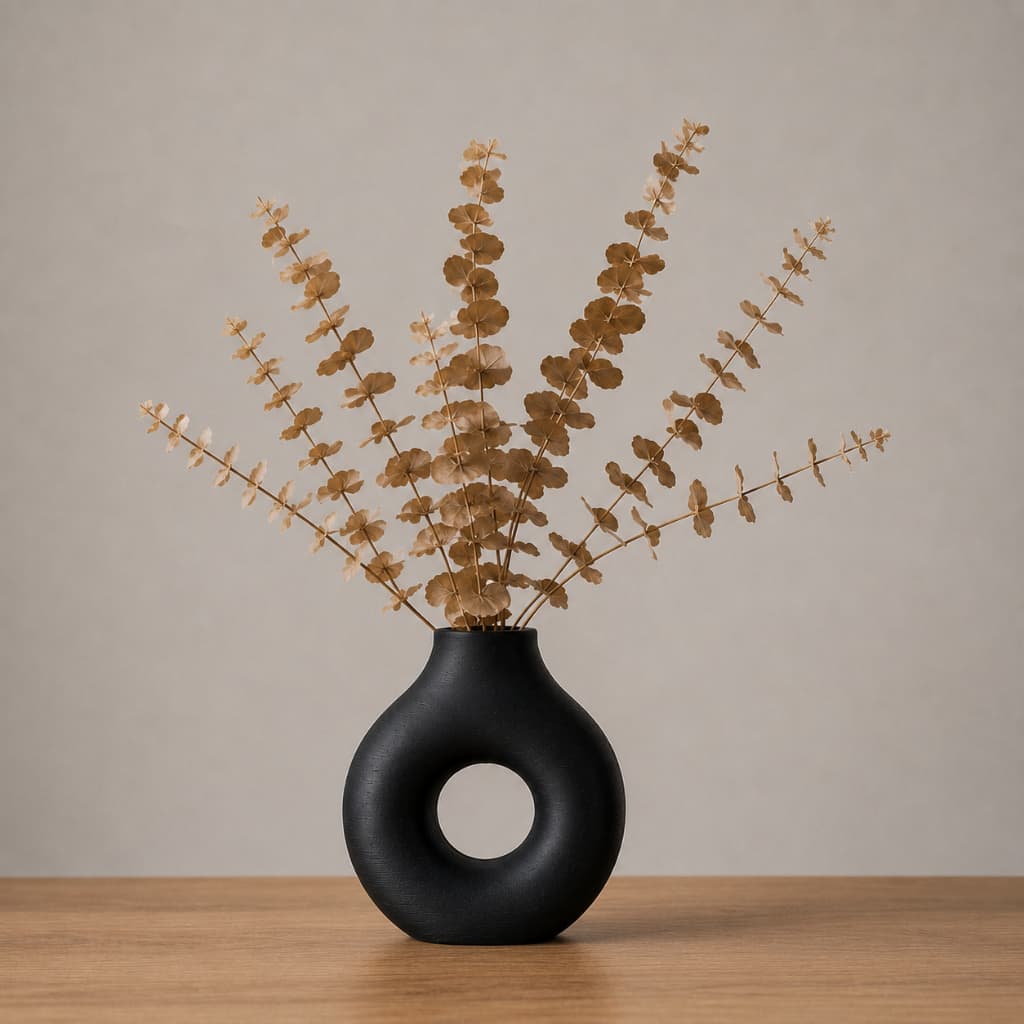Vaso Decorativo Donut Preto 10cm Minimalista