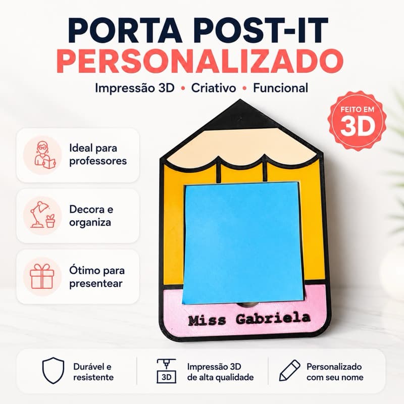✏️ PORTA POST-IT PERSONALIZADO EM FORMATO DE LÁPIS