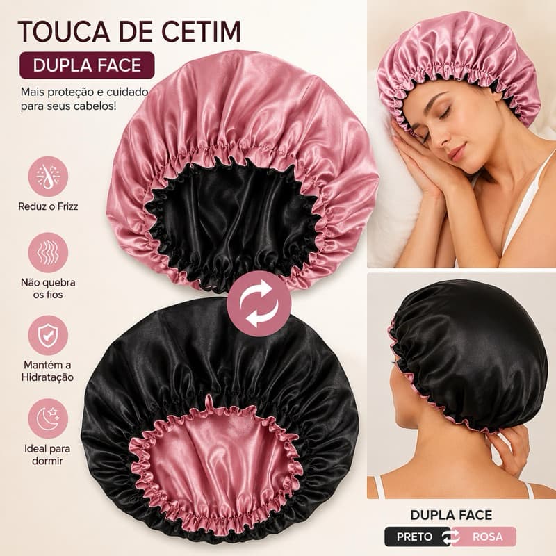 Touca de Cetim Dupla Face Anti Frizz para Dormir | Protege os Cabelos Cacheados, Lisos e Crespos
