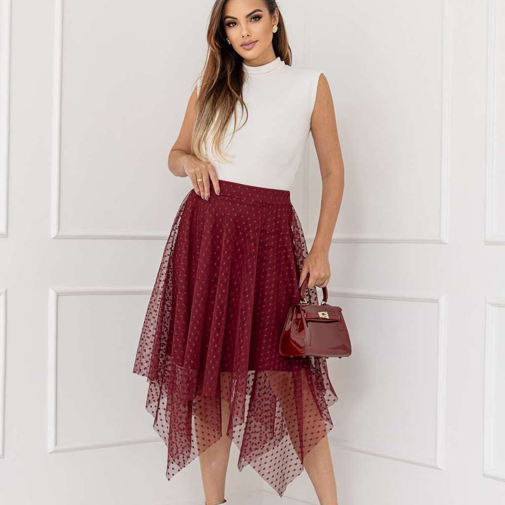 Saia Midi De Ponta Moda Feminina Em Tule cód 127