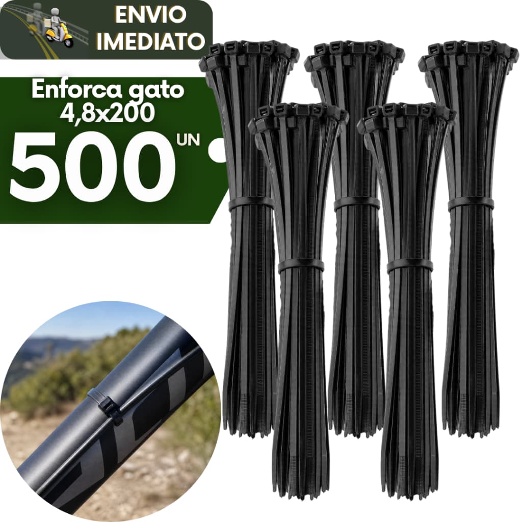 Kit 500 Abraçadeira de Nylon Enforca Gato Preta 4,8X200MM Trava Resistencia e Durabilidade Alta Qualidade