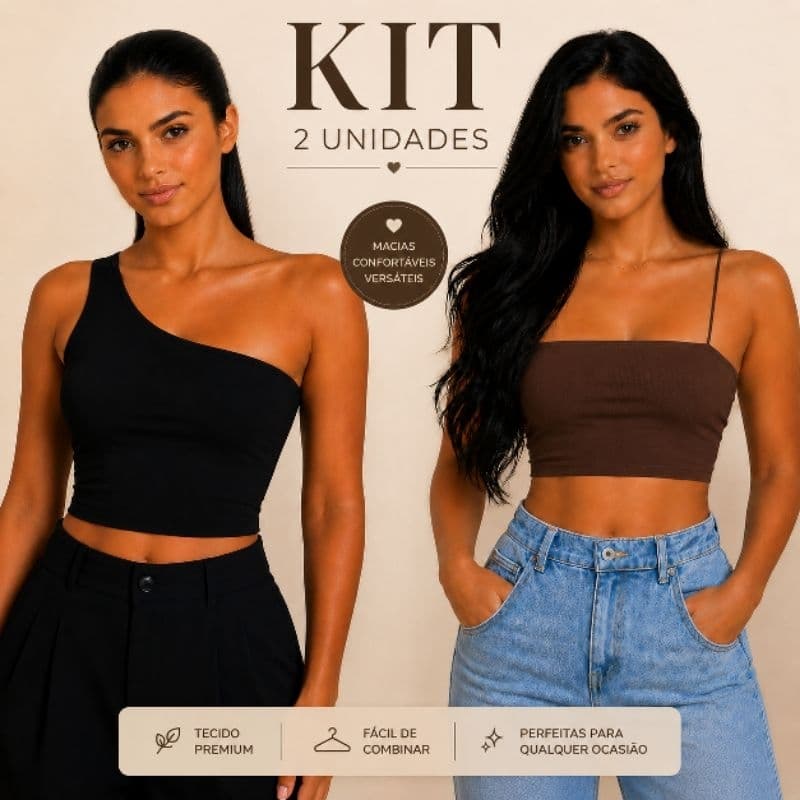 KIT CROPPED FEMININO SUPLEX TOP ALCA+MULA MANCA 2 UNIDADES