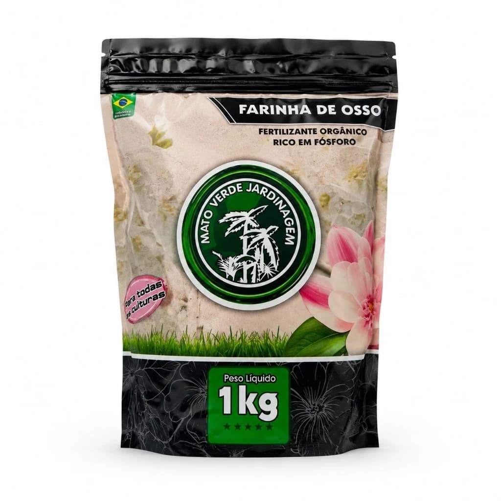 Farinha de Osso Fertilizante Adubo Orgânico para Plantas Flores Horta Frutas Jardim Mato Verde 1kg