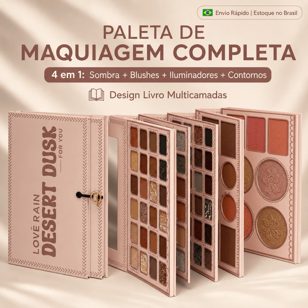 Paleta Livro de Maquiagem Completa 4 em 1 Love Rain Desert Dusk Multicamadas Super Pigmentada