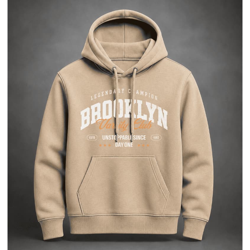 Moletom Masculino Com Capuz Estampa Brooklyn Varsity Club Casaco De Frio Canguru Casual Streetwear Vintage