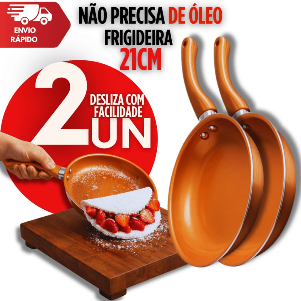 Jogo Frigideira Cobre Cerâmica 21CM Antiaderentes Omeletes Panquecas Não Gruda Menos Óleo