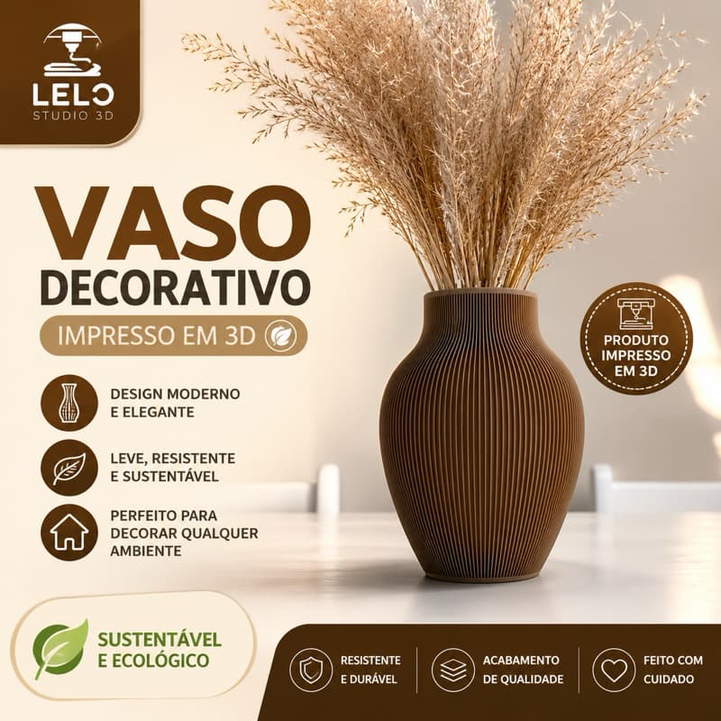 Vaso Decorativo Canelado Moderno Minimalista em Impressão 3D
